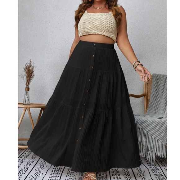 BellanBlue Dresses & Skirts - Plus Solid Button Detail Stretchy Waist Maxi Skirt
